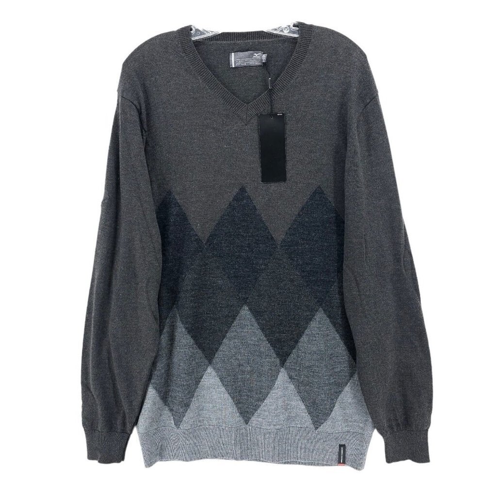 NWT Mizuno Pro Collection Golf Sweater Heat Generating Wool Blend Gray Argyle L